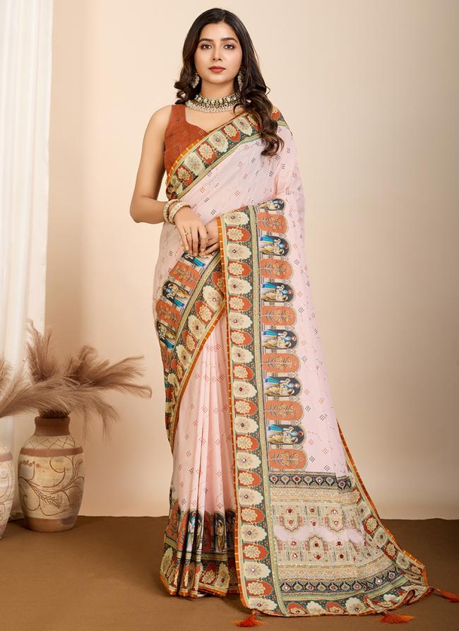 Muslin Cotton Orange Daily Wear Printed Saree